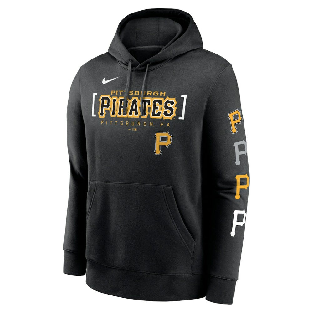Pittsburgh Pirates Nike Club Stack Pullover Hoodie - Black - Nike Lifestyle