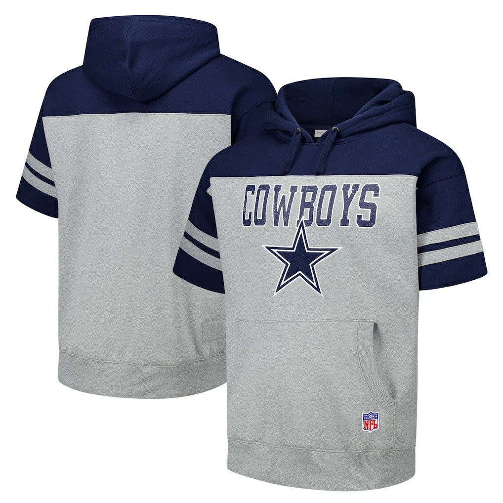 Mitchell & Ness Dallas Cowboys Off Field Vintage Logo Short Sleeve Pullover Hoodie Gray