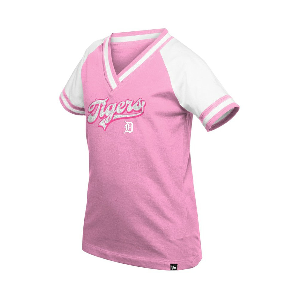 Detroit Tigers New Era Girls Youth Mommy & Me Raglan V-Neck T-Shirt - Pink - New Era Sale