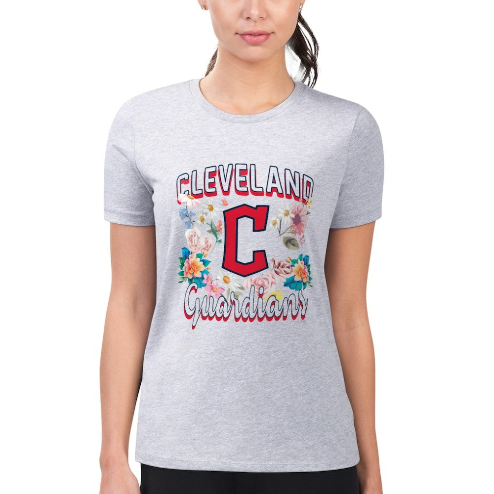 Cleveland Guardians G-III 4Her by Carl Banks Women's Super-Slim Fit Lightweight Flowers Graphic T-Shirt - Heather Gray - MLB Lifestyle