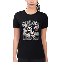 Chicago White Sox G-III 4Her by Carl Banks Women's Super-Slim Fit Lightweight Flowers Graphic T-Shirt - Black - MLB Lifestyle