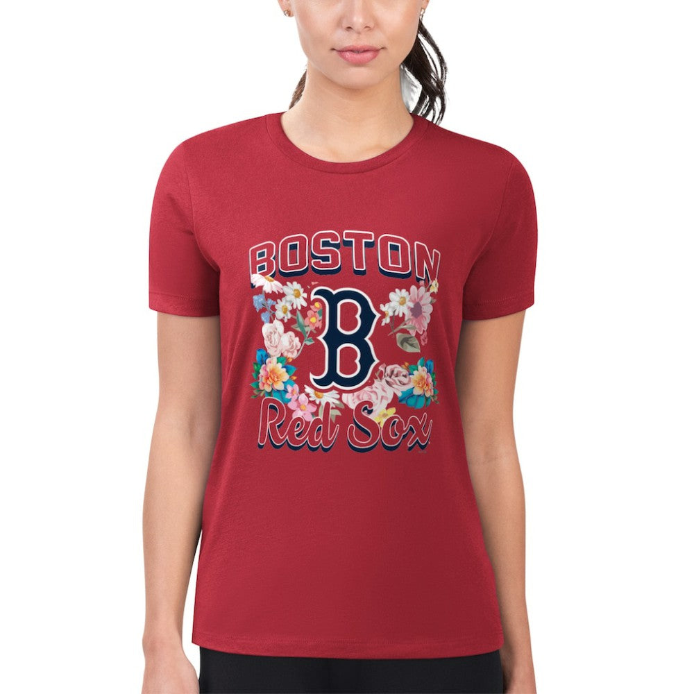Boston Red Sox G-III 4Her by Carl Banks Women's Super-Slim Fit Lightweight Flowers Graphic T-Shirt - Red - MLB Discount