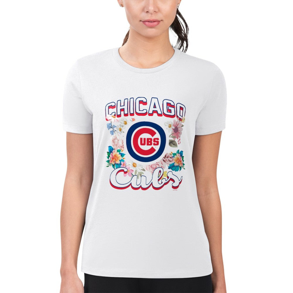 Chicago Cubs G-III 4Her by Carl Banks Women's Super-Slim Fit Lightweight Flowers Graphic T-Shirt - White - MLB on Sale