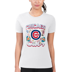 Chicago Cubs G-III 4Her by Carl Banks Women's Super-Slim Fit Lightweight Flowers Graphic T-Shirt - White - MLB on Sale