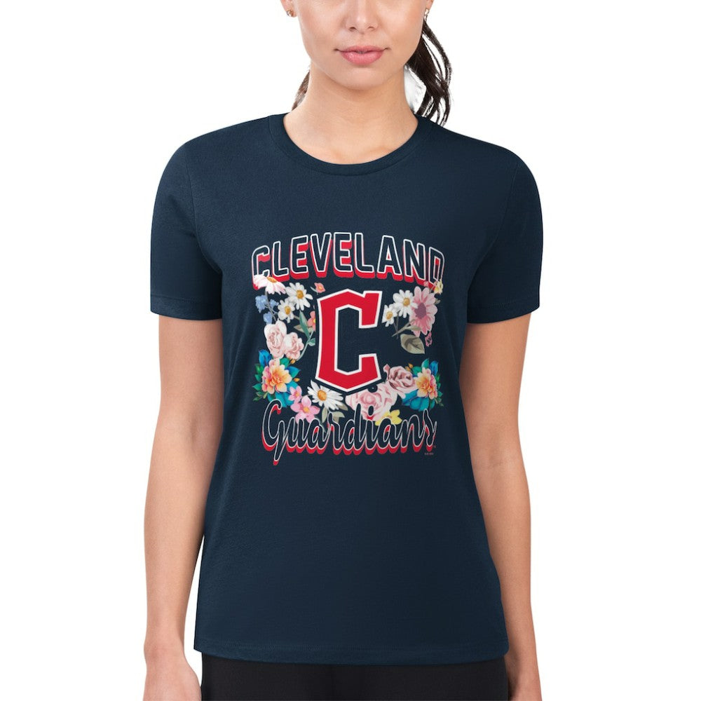 Cleveland Guardians G-III 4Her by Carl Banks Women's Super-Slim Fit Lightweight Flowers Graphic T-Shirt - Navy - MLB Online