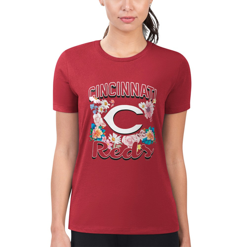 Cincinnati Reds G-III 4Her by Carl Banks Women's Super-Slim Fit Lightweight Flowers Graphic T-Shirt - Red - MLB on Sale