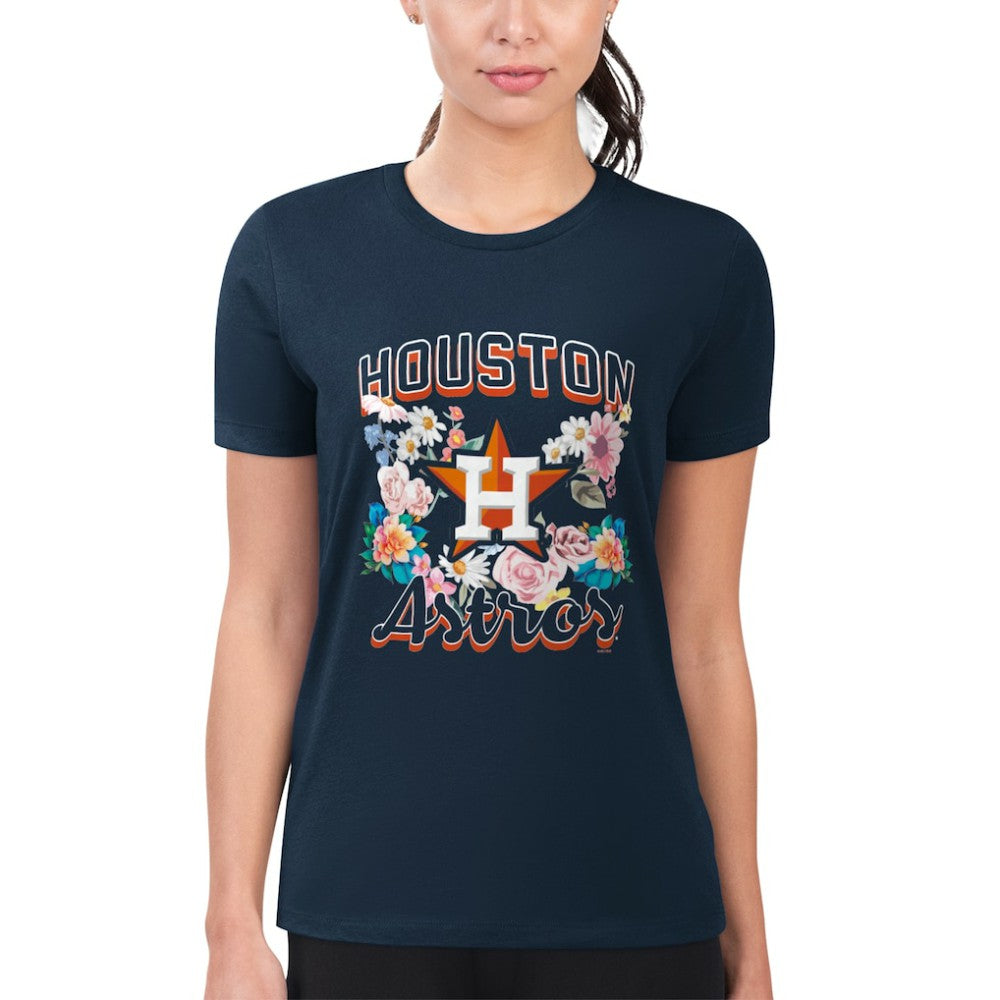 Houston Astros G-III 4Her by Carl Banks Women's Super-Slim Fit Lightweight Flowers Graphic T-Shirt - Navy - MLB Discount