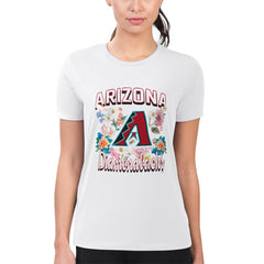 Arizona Diamondbacks G-III 4Her by Carl Banks Women's Super-Slim Fit Lightweight Flowers Graphic T-Shirt - White - MLB on Sale