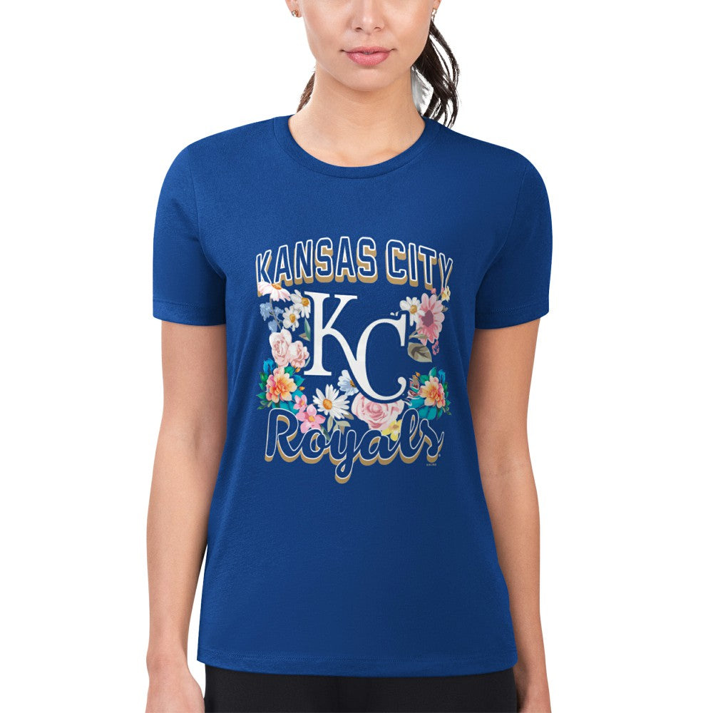 Kansas City Royals G-III 4Her by Carl Banks Women's Super-Slim Fit Lightweight Flowers Graphic T-Shirt - Royal - MLB Lifestyle