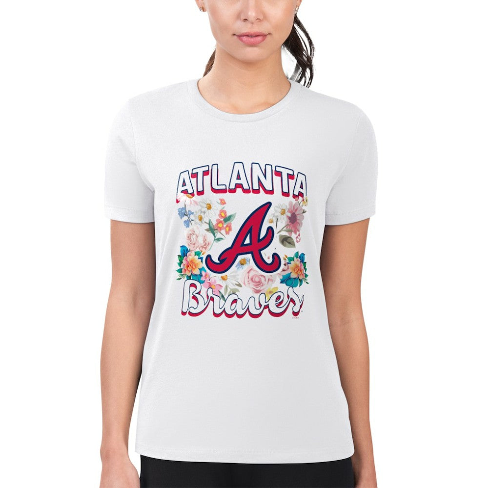 Atlanta Braves G-III 4Her by Carl Banks Women's Super-Slim Fit Lightweight Flowers Graphic T-Shirt - White - MLB Sale