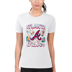 Atlanta Braves G-III 4Her by Carl Banks Women's Super-Slim Fit Lightweight Flowers Graphic T-Shirt - White - MLB Sale