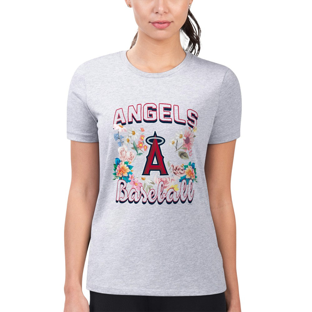 Los Angeles Angels G-III 4Her by Carl Banks Women's Super-Slim Fit Lightweight Flowers Graphic T-Shirt - Heather Gray - MLB on Sale