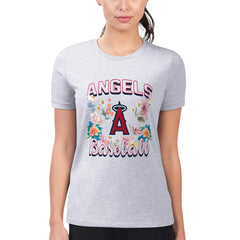 Los Angeles Angels G-III 4Her by Carl Banks Women's Super-Slim Fit Lightweight Flowers Graphic T-Shirt - Heather Gray - MLB on Sale