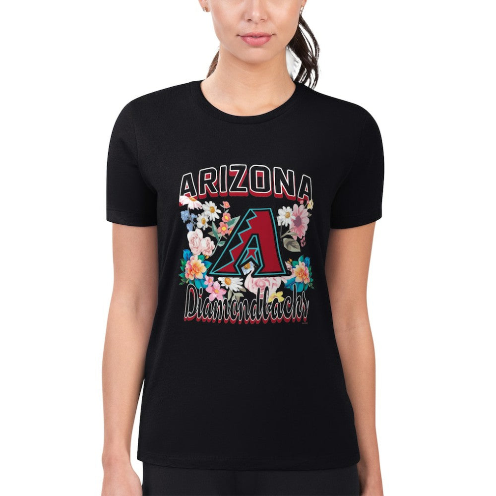 Arizona Diamondbacks G-III 4Her by Carl Banks Women's Super-Slim Fit Lightweight Flowers Graphic T-Shirt - Black - MLB Discount