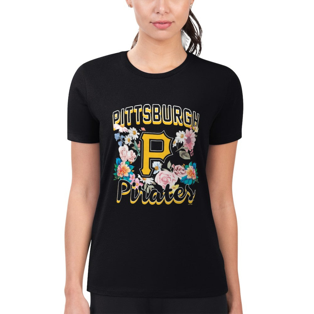 Pittsburgh Pirates G-III 4Her by Carl Banks Women's Super-Slim Fit Lightweight Flowers Graphic T-Shirt - Black - MLB Discount