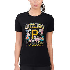 Pittsburgh Pirates G-III 4Her by Carl Banks Women's Super-Slim Fit Lightweight Flowers Graphic T-Shirt - Black - MLB Discount