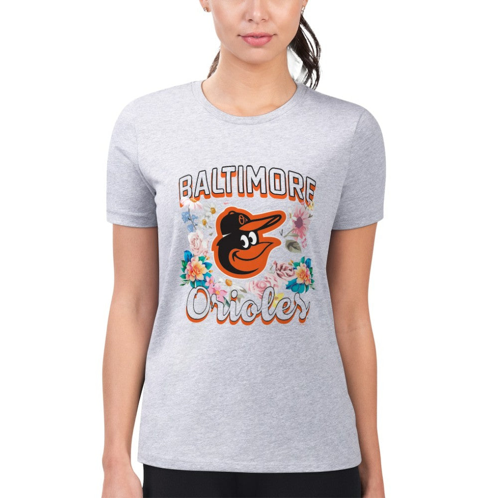 Baltimore Orioles G-III 4Her by Carl Banks Women's Super-Slim Fit Lightweight Flowers Graphic T-Shirt - Heather Gray - MLB on Sale