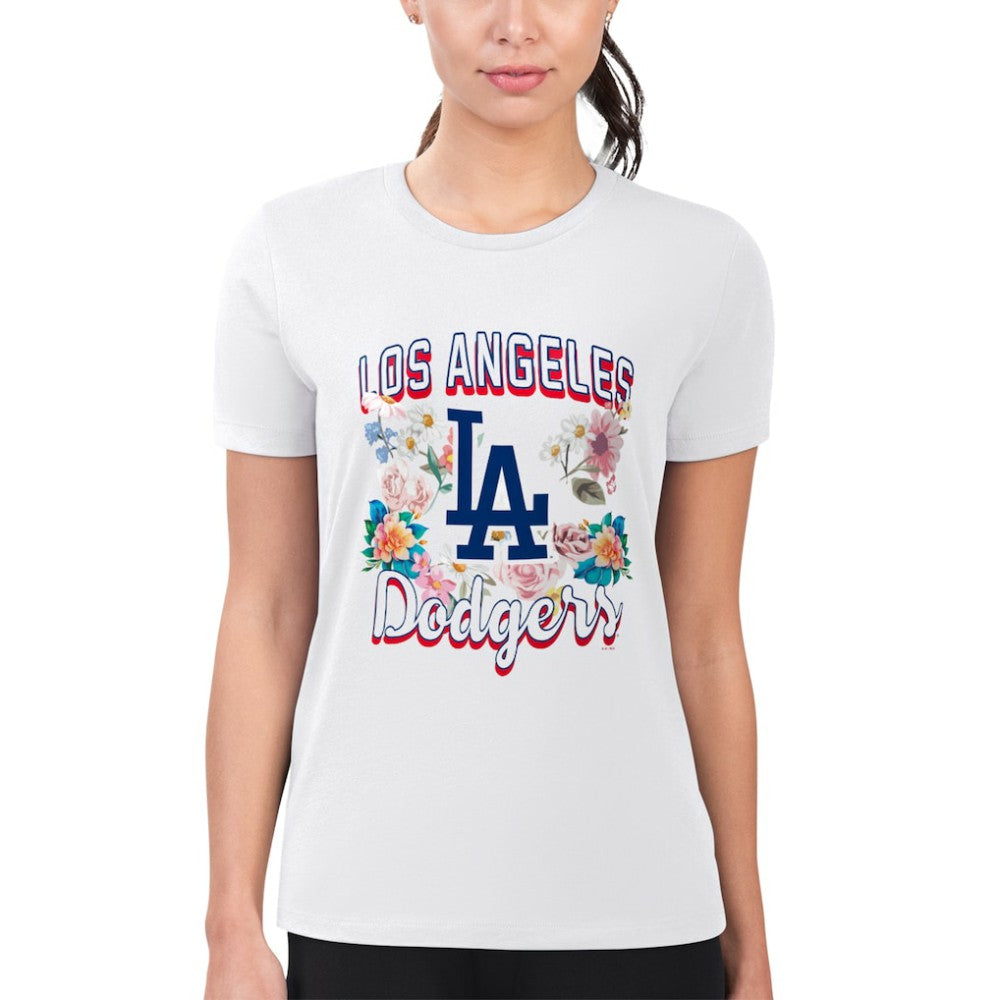 Los Angeles Dodgers G-III 4Her by Carl Banks Women's Super-Slim Fit Lightweight Flowers Graphic T-Shirt - White - MLB Discount