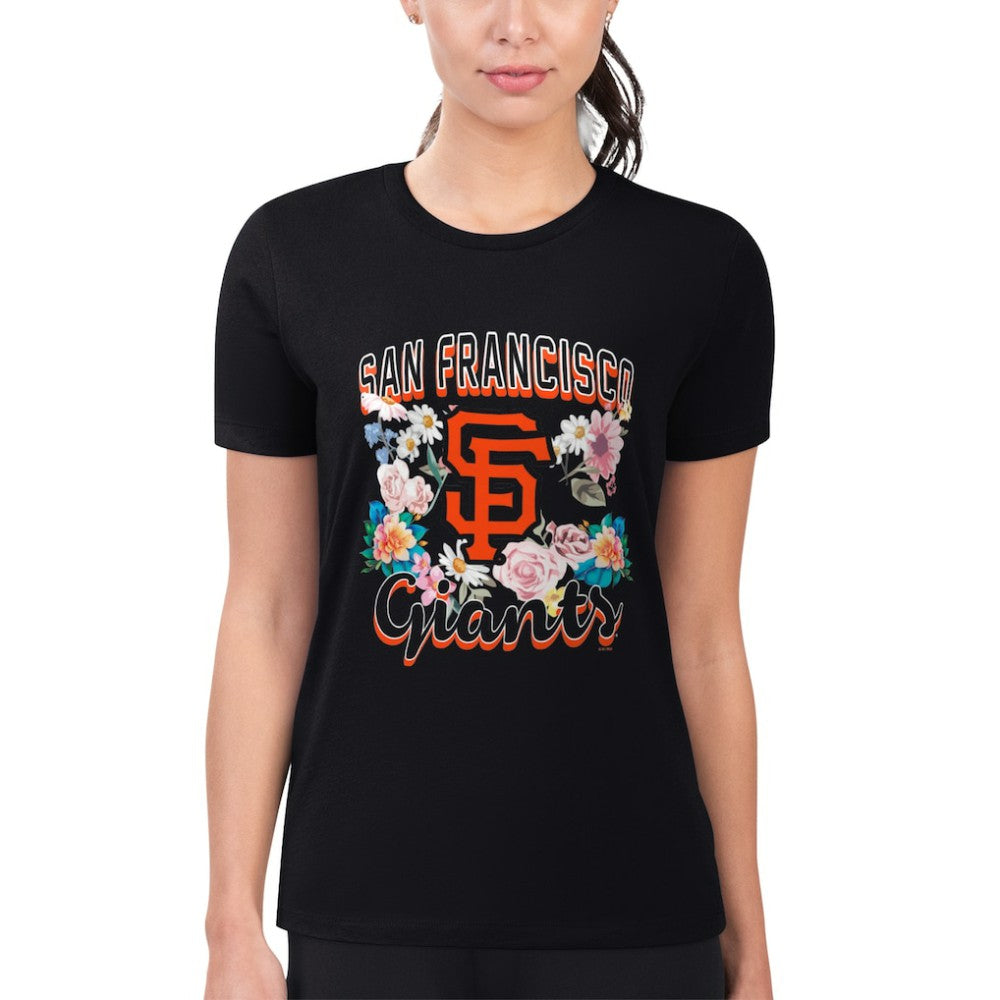 San Francisco Giants G-III 4Her by Carl Banks Women's Super-Slim Fit Lightweight Flowers Graphic T-Shirt - Black - MLB Sale