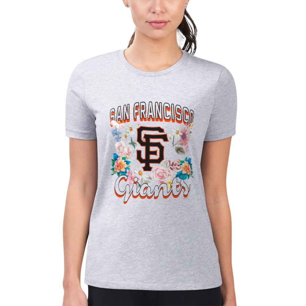 San Francisco Giants G-III 4Her by Carl Banks Women's Super-Slim Fit Lightweight Flowers Graphic T-Shirt - Heather Gray - MLB Lifestyle