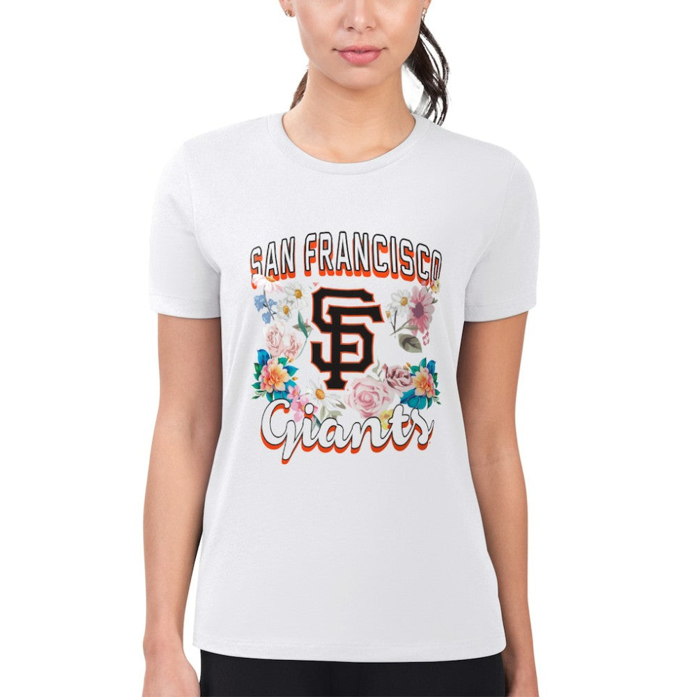 San Francisco Giants G-III 4Her by Carl Banks Women's Super-Slim Fit Lightweight Flowers Graphic T-Shirt - White - MLB Lifestyle