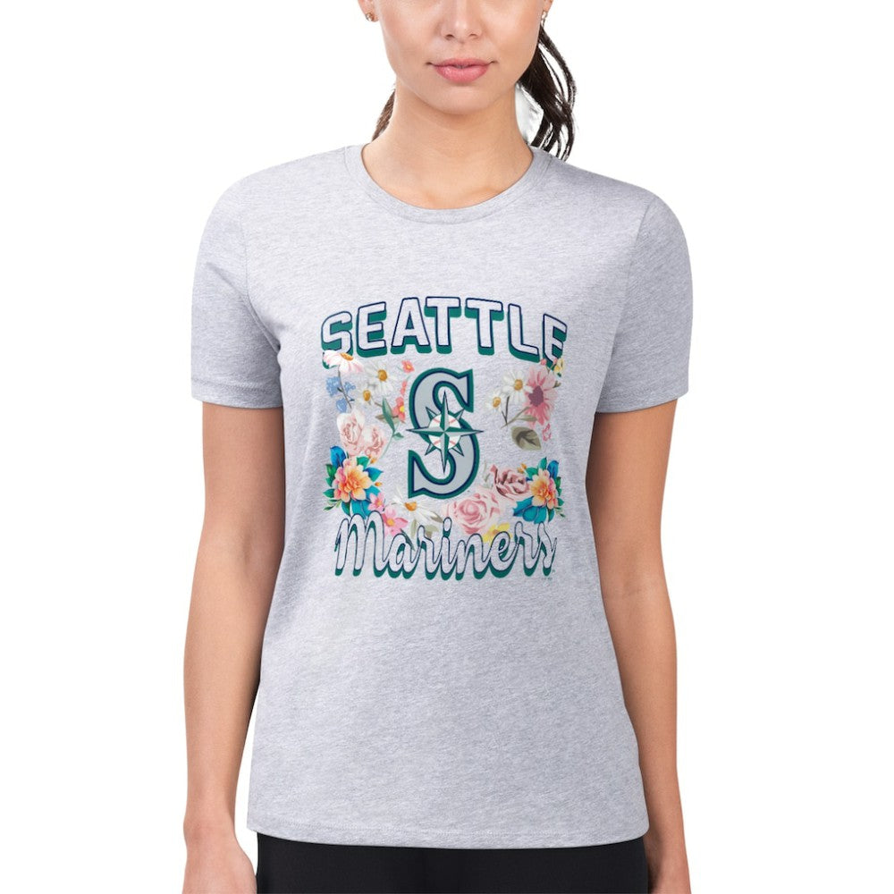 Seattle Mariners G-III 4Her by Carl Banks Women's Super-Slim Fit Lightweight Flowers Graphic T-Shirt - Heather Gray - MLB Discount