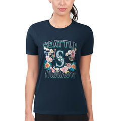 Seattle Mariners G-III 4Her by Carl Banks Women's Super-Slim Fit Lightweight Flowers Graphic T-Shirt - Navy - MLB Discount