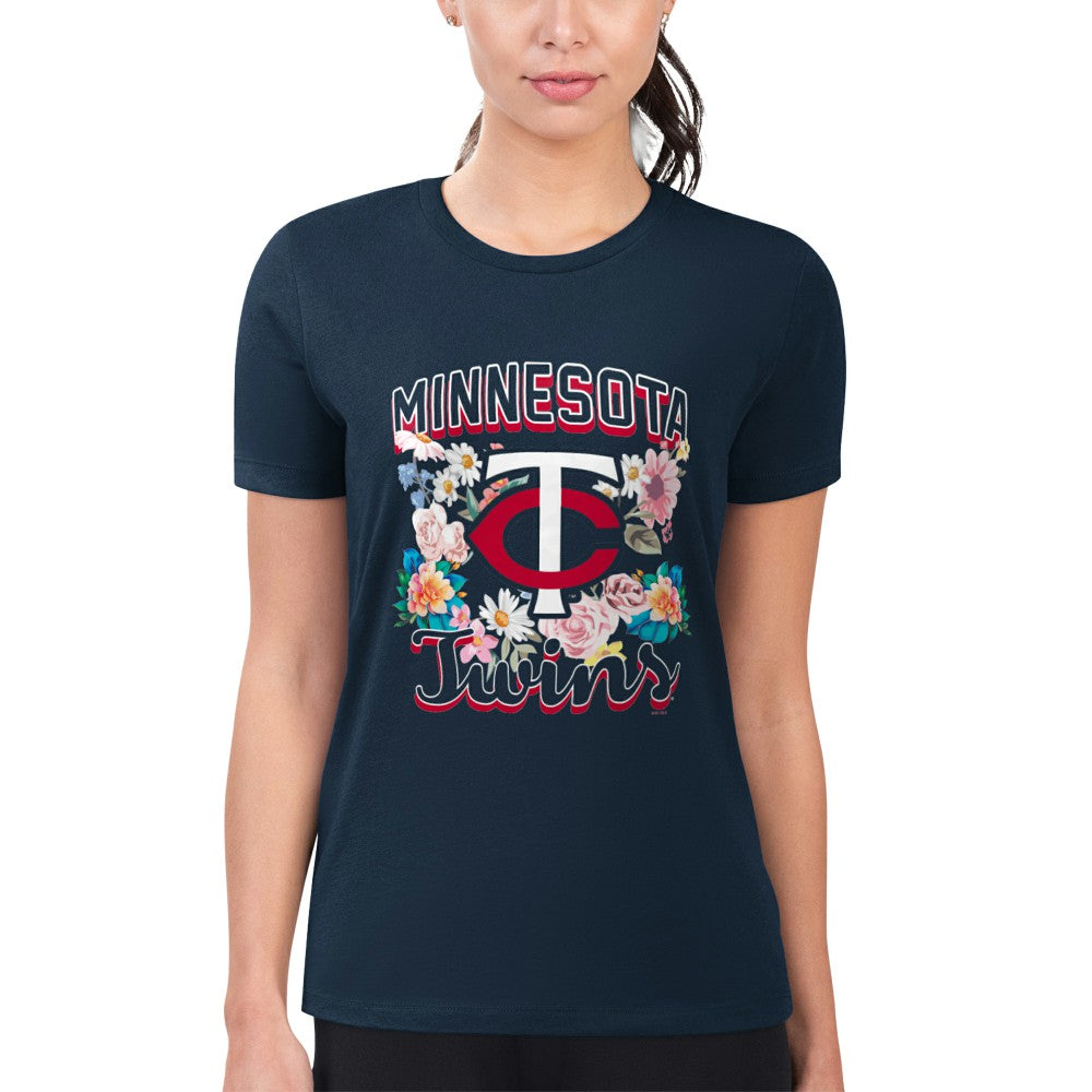 Minnesota Twins G-III 4Her by Carl Banks Women's Super-Slim Fit Lightweight Flowers Graphic T-Shirt - Navy - MLB Online
