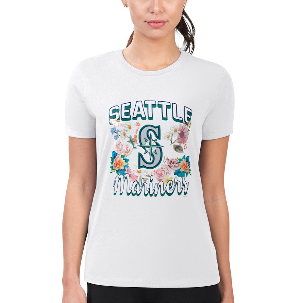 Seattle Mariners G-III 4Her by Carl Banks Women's Super-Slim Fit Lightweight Flowers Graphic T-Shirt - White - MLB Discount