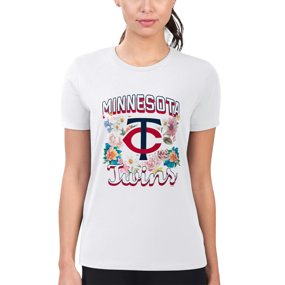 Minnesota Twins G-III 4Her by Carl Banks Women's Super-Slim Fit Lightweight Flowers Graphic T-Shirt - White - MLB on Sale