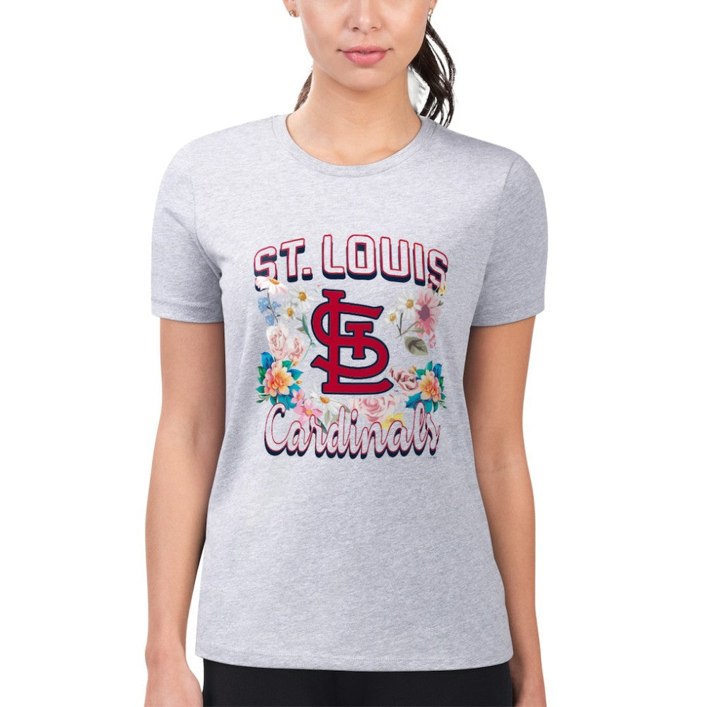 St. Louis Cardinals G-III 4Her by Carl Banks Women's Super-Slim Fit Lightweight Flowers Graphic T-Shirt - Heather Gray - MLB Sale
