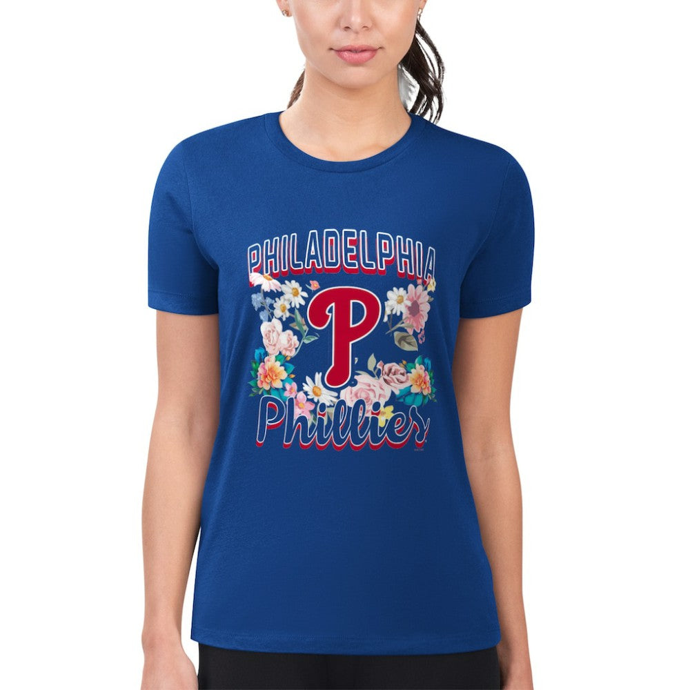 Philadelphia Phillies G-III 4Her by Carl Banks Women's Super-Slim Fit Lightweight Flowers Graphic T-Shirt - Royal - MLB Sale