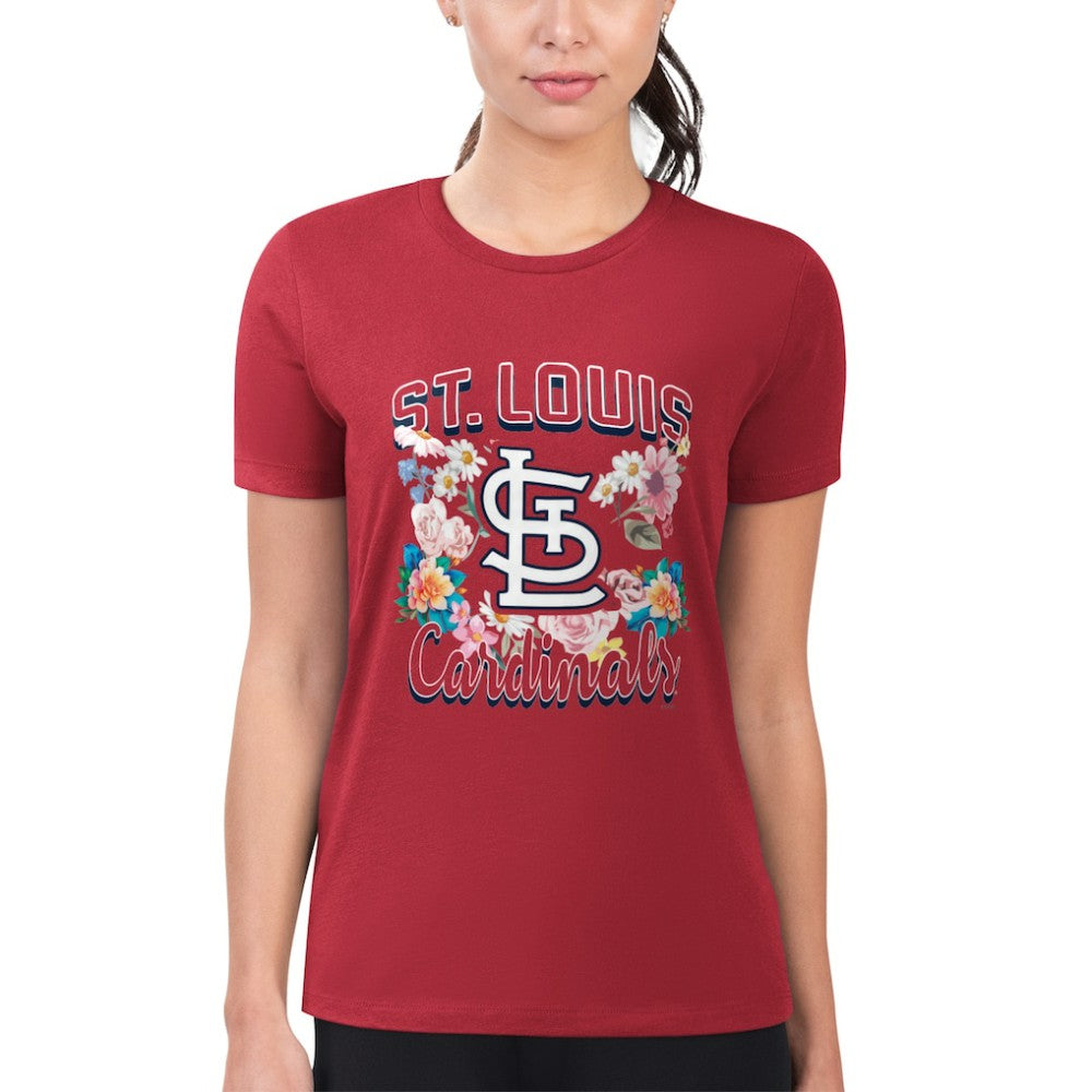 St. Louis Cardinals G-III 4Her by Carl Banks Women's Super-Slim Fit Lightweight Flowers Graphic T-Shirt - Red - MLB on Sale