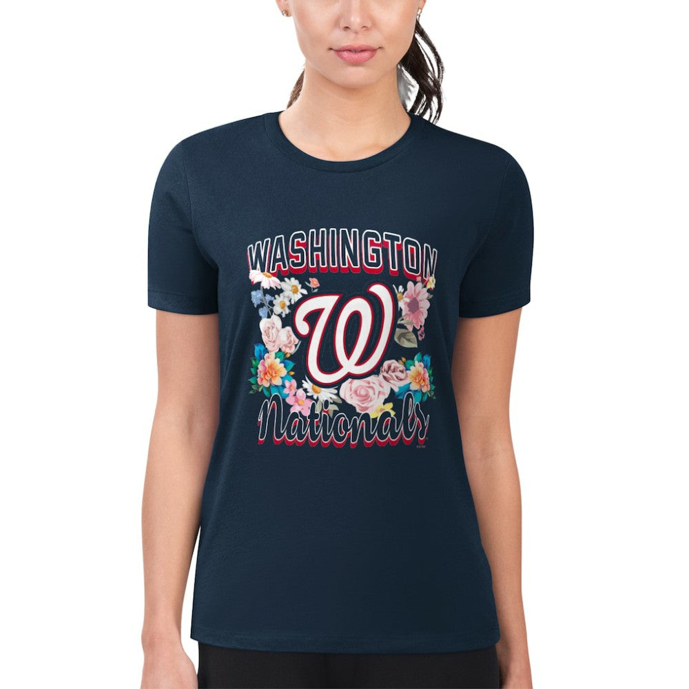 Washington Nationals G-III 4Her by Carl Banks Women's Super-Slim Fit Lightweight Flowers Graphic T-Shirt - Navy - MLB on Sale