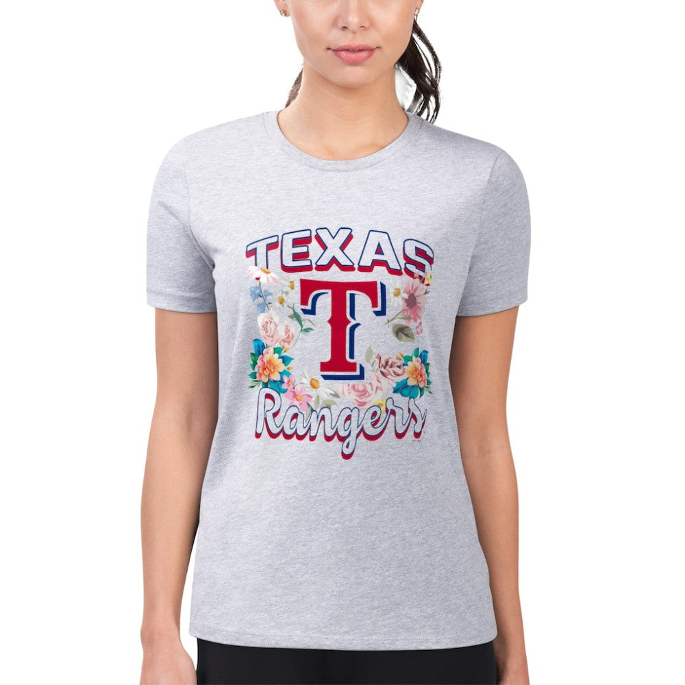 Texas Rangers G-III 4Her by Carl Banks Women's Super-Slim Fit Lightweight Flowers Graphic T-Shirt - Heather Gray - MLB Sale