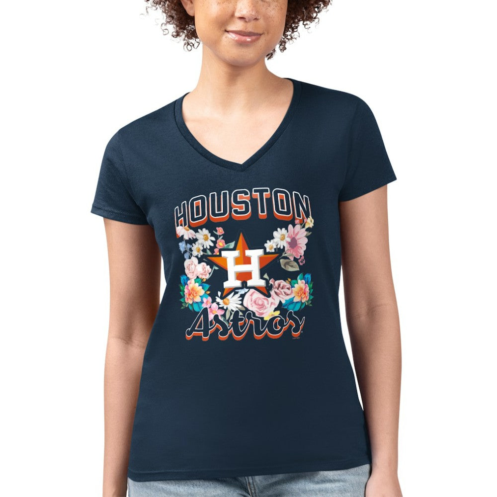 Houston Astros G-III 4Her by Carl Banks Women's Super-Slim Fit Lightweight Flowers Graphic V-Neck T-Shirt - Navy - MLB Online