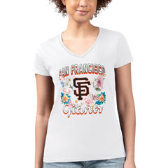 San Francisco Giants G-III 4Her by Carl Banks Women's Super-Slim Fit Lightweight Flowers Graphic V-Neck T-Shirt - White - MLB Sale