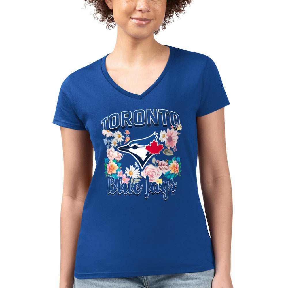 Toronto Blue Jays G-III 4Her by Carl Banks Women's Super-Slim Fit Lightweight Flowers Graphic V-Neck T-Shirt - Royal - MLB Online