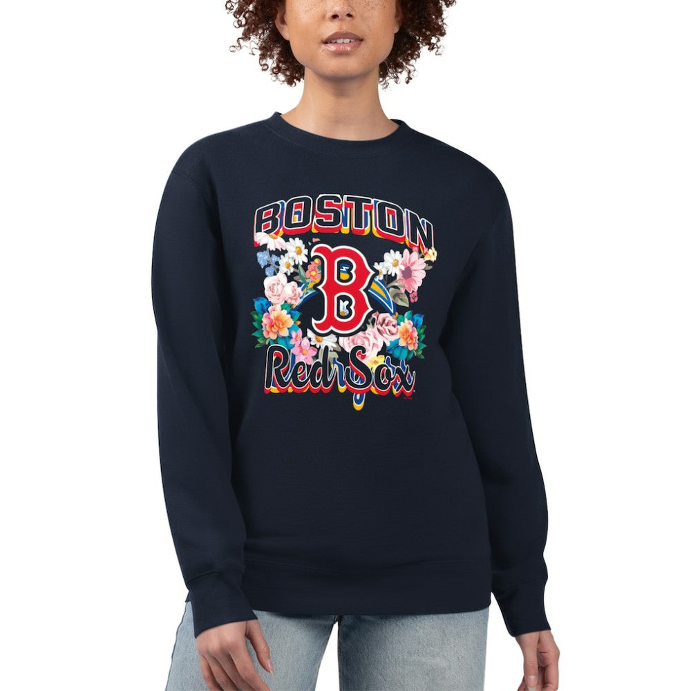 Boston Red Sox G-III 4Her by Carl Banks Women's Flowers Graphic Pullover Sweatshirt - Navy - MLB Sale