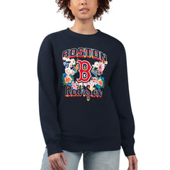 Boston Red Sox G-III 4Her by Carl Banks Women's Flowers Graphic Pullover Sweatshirt - Navy - MLB Sale