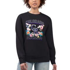 Colorado Rockies G-III 4Her by Carl Banks Women's Flowers Graphic Pullover Sweatshirt - Black - MLB on Sale