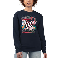 Washington Nationals G-III 4Her by Carl Banks Women's Flowers Graphic Pullover Sweatshirt - Navy - MLB Lifestyle