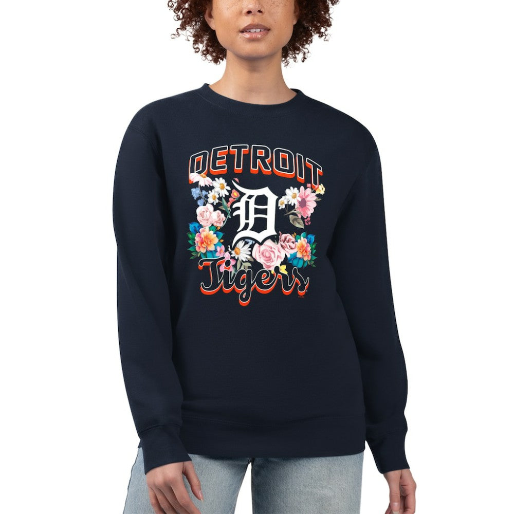 Detroit Tigers G-III 4Her by Carl Banks Women's Flowers Graphic Pullover Sweatshirt - Navy - MLB Lifestyle