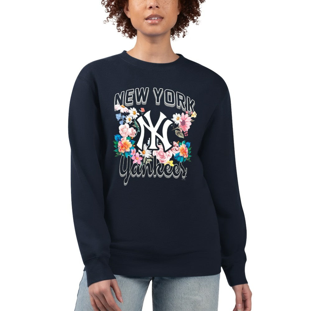 New York Yankees G-III 4Her by Carl Banks Women's Flowers Graphic Pullover Sweatshirt - Navy - MLB on Sale
