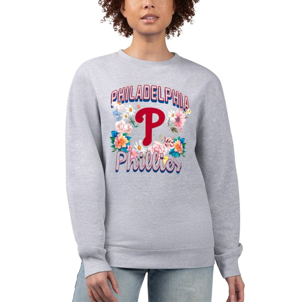 Philadelphia Phillies G-III 4Her by Carl Banks Women's Flowers Graphic Pullover Sweatshirt - Heather Gray - MLB Lifestyle