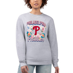 Philadelphia Phillies G-III 4Her by Carl Banks Women's Flowers Graphic Pullover Sweatshirt - Heather Gray - MLB Lifestyle