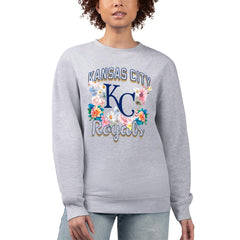 Kansas City Royals G-III 4Her by Carl Banks Women's Flowers Graphic Pullover Sweatshirt - Heather Gray - MLB Lifestyle