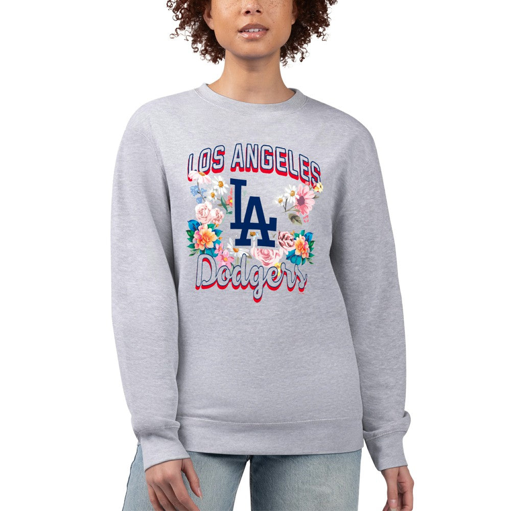 Los Angeles Dodgers G-III 4Her by Carl Banks Women's Flowers Graphic Pullover Sweatshirt - Heather Gray - MLB on Sale