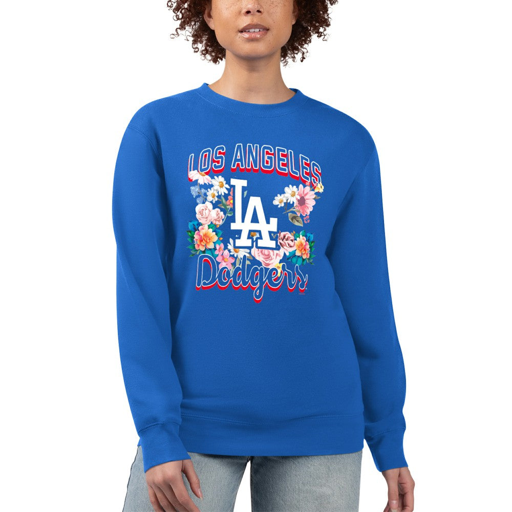 Los Angeles Dodgers G-III 4Her by Carl Banks Women's Flowers Graphic Pullover Sweatshirt - Royal - MLB on Sale