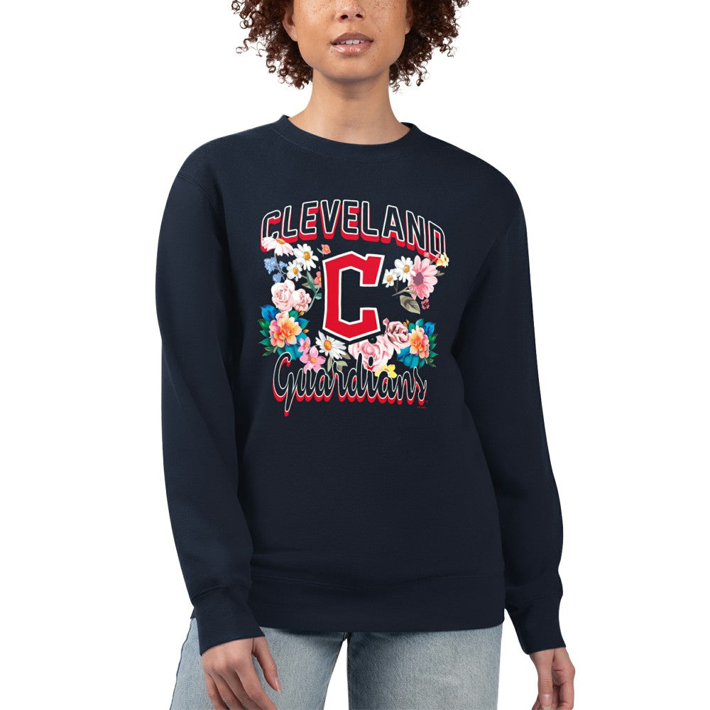 Cleveland Guardians G-III 4Her by Carl Banks Women's Flowers Graphic Pullover Sweatshirt - Navy - MLB Lifestyle